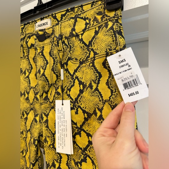 L'AGENCE Jyothi Coated Jean in Yellow/Gold Multi Palma Snake Size 25 NEW - Picture 4 of 9